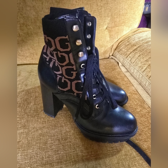 Guess Black and Brown Heeled Boots - Picture 1 of 9